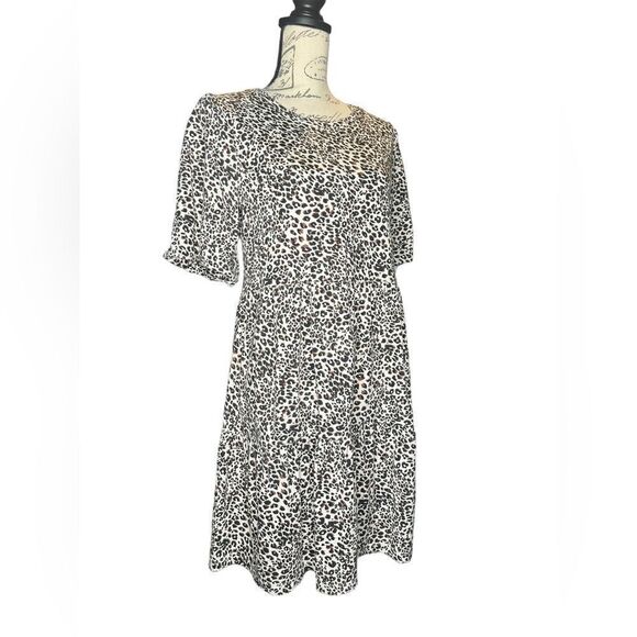 Sanctuary All Day Dress leopard XS Two Tier Pull On Dress Bubble Sleeves EUC - Picture 1 of 15